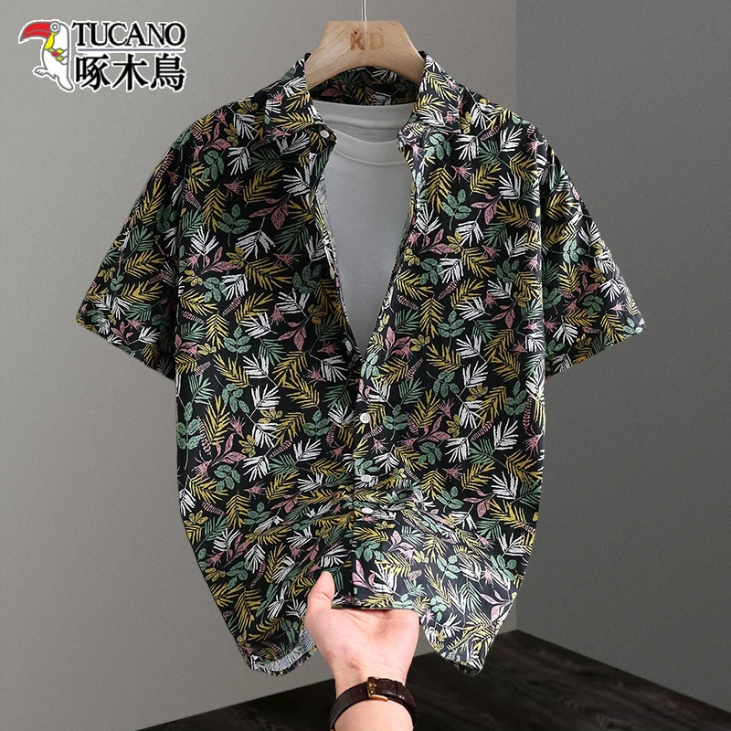 TUCANO/啄木鳥短袖衬衫上衣2025新款夏季男士宽松翻领薄款衬衣
