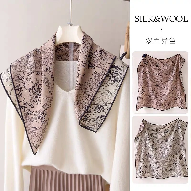 70%羊毛30%桑蚕丝高端气质时尚百搭真丝羊毛围巾丝巾披肩