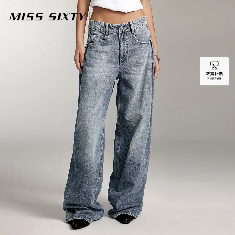 Miss Sixty牛仔裤女中腰直筒长裤美式复古设计感休闲