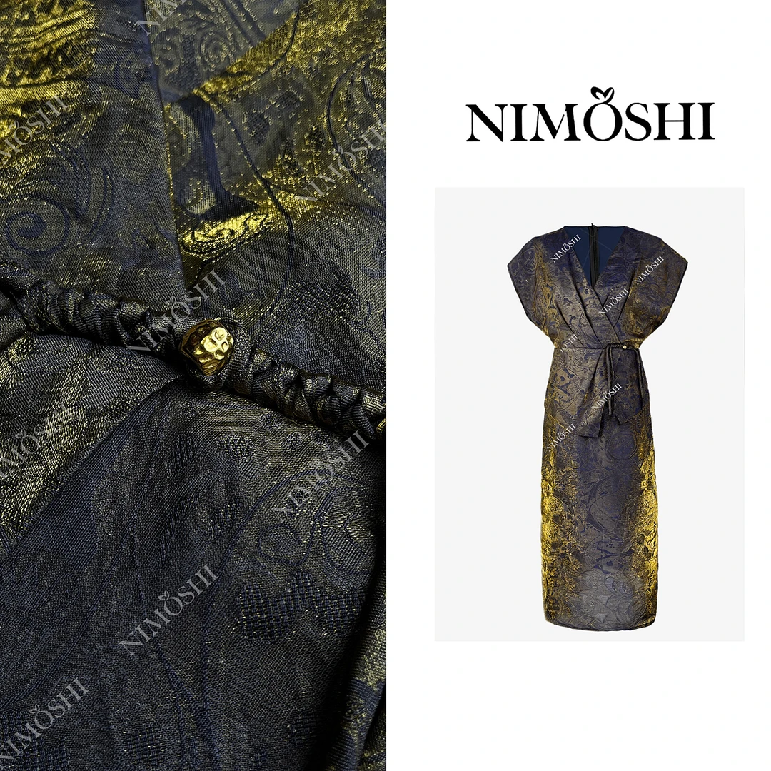 NIMOSHI莎莎欧式皇室复古飞飞袖遮肉腰带设计气质显瘦连衣裙Q2044