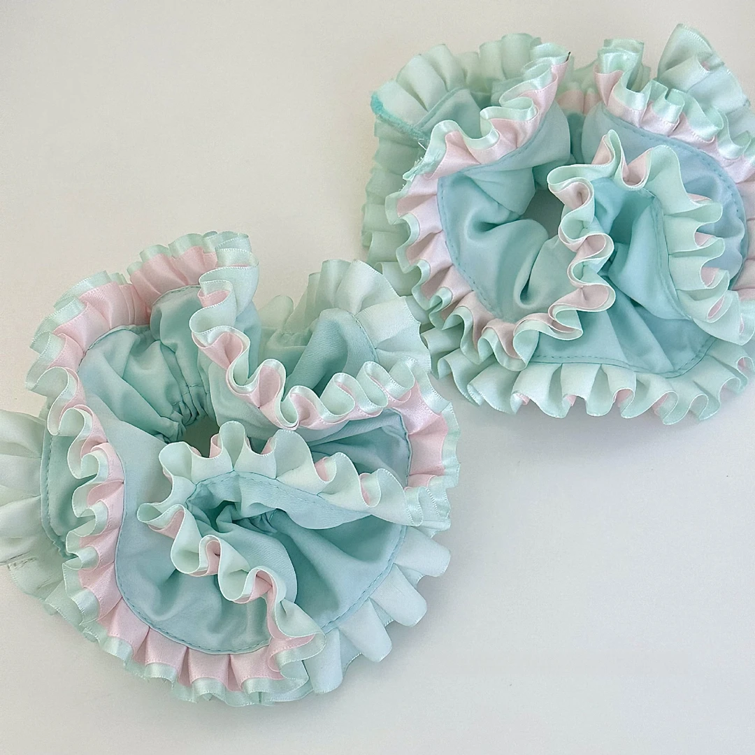 粉黛春山撞色甜美花边达成发圈饱满丸子头发绳头绳低马尾发绳