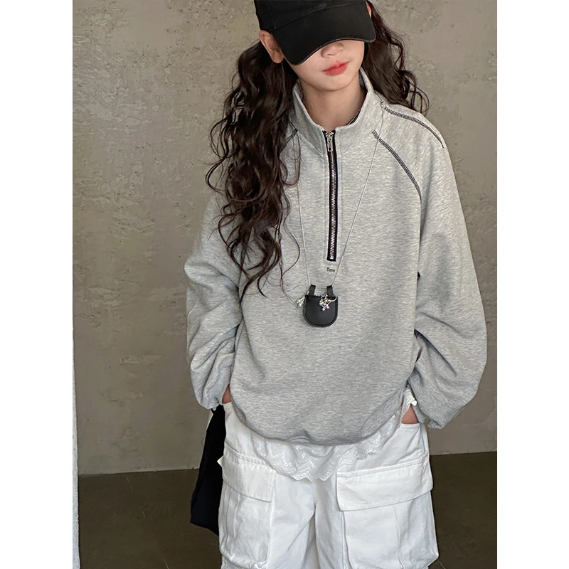 K28051半拉链女童卫衣2025春装新款儿童大童长袖上衣春秋衣服休闲