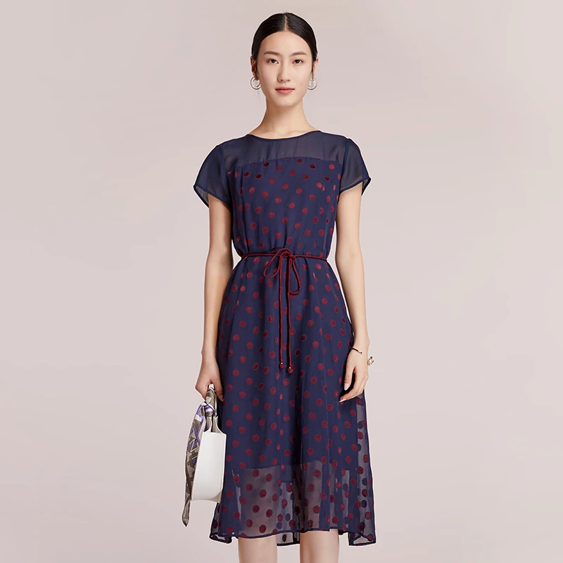 菲姿FEIZI夏款波点连衣裙0B4L6藏青