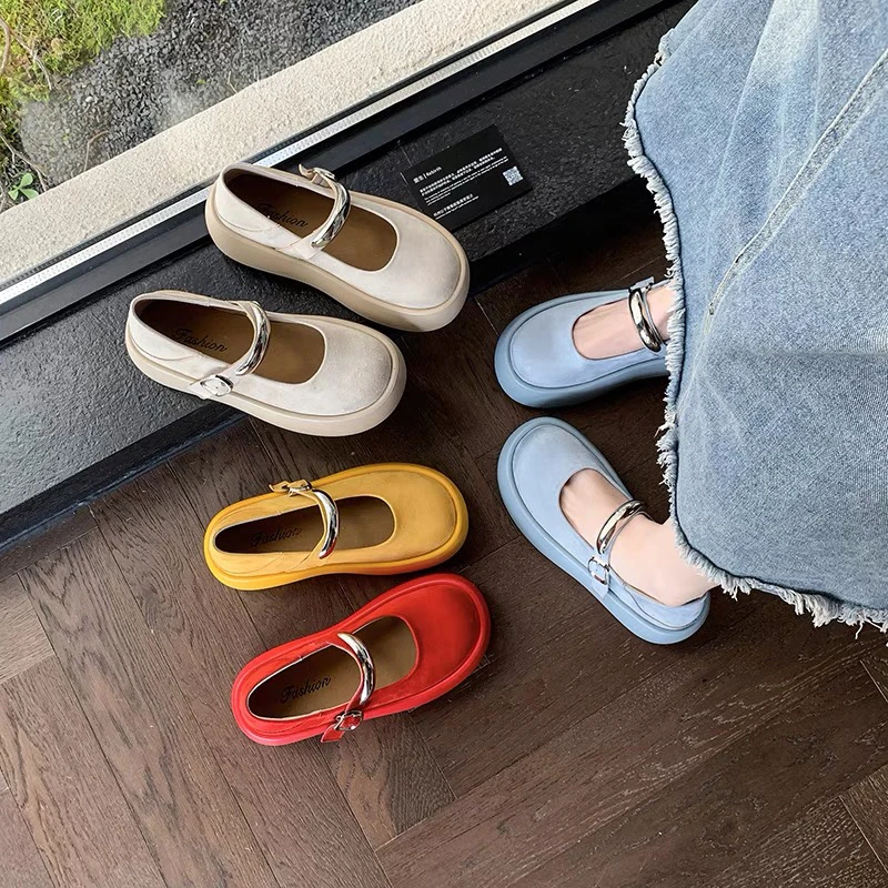 新疆（5厘米）2025复古浅口增高厚底单鞋女款法式玛丽珍鞋523