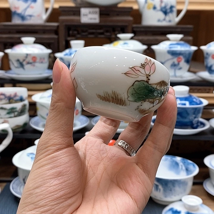 手绘国色芳华杯子65cc釉下彩微瑕福利款