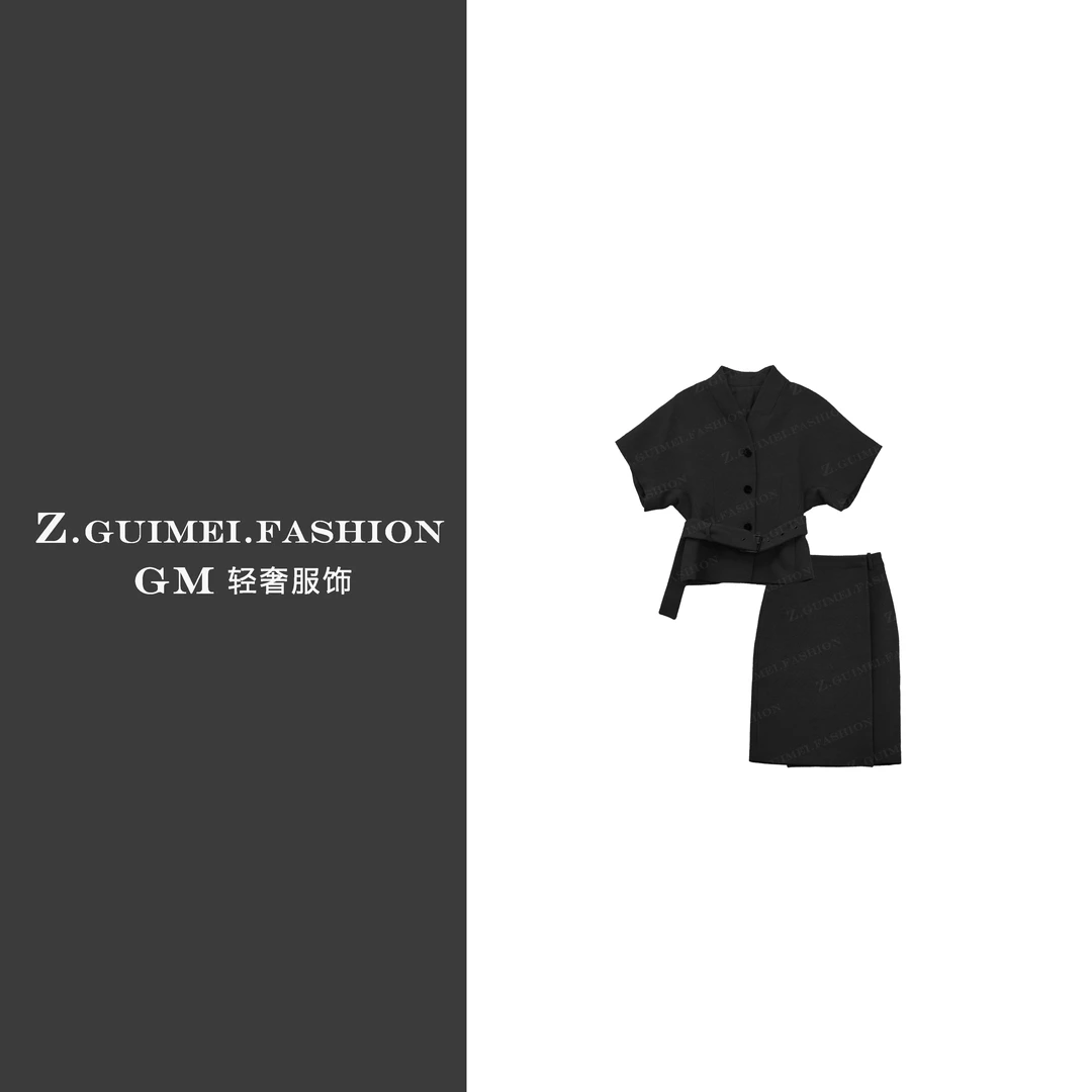 【肆姐高定】设计师短袖毛呢半裙套装XY2951