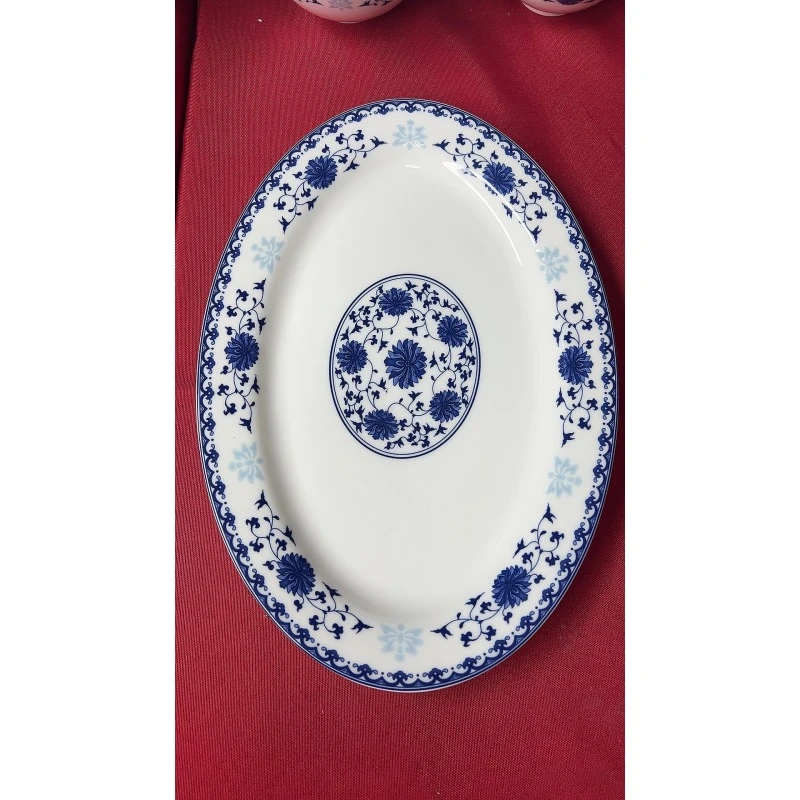 景德镇陶瓷餐具缠枝莲白瓷12英寸鱼盘