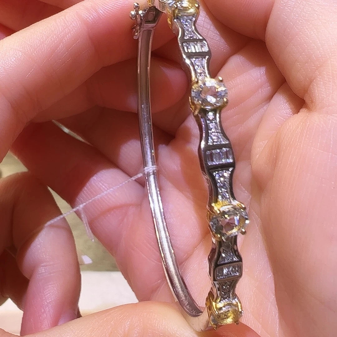 银S925镶嵌海蓝宝石手镯开口