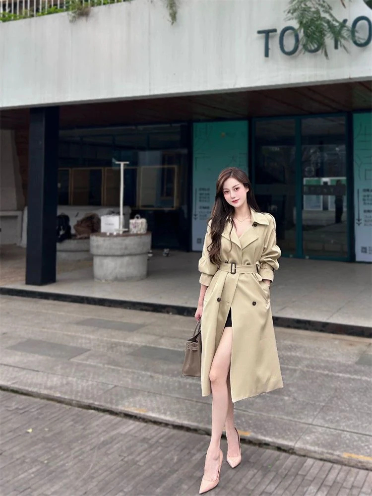 《非主图》高级风衣外套英伦风小个子中长款过膝大衣