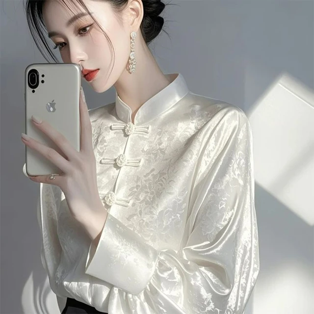 新中式国风内搭打底衫女2025早春高级感轻奢减龄洋气白色提花衬衫