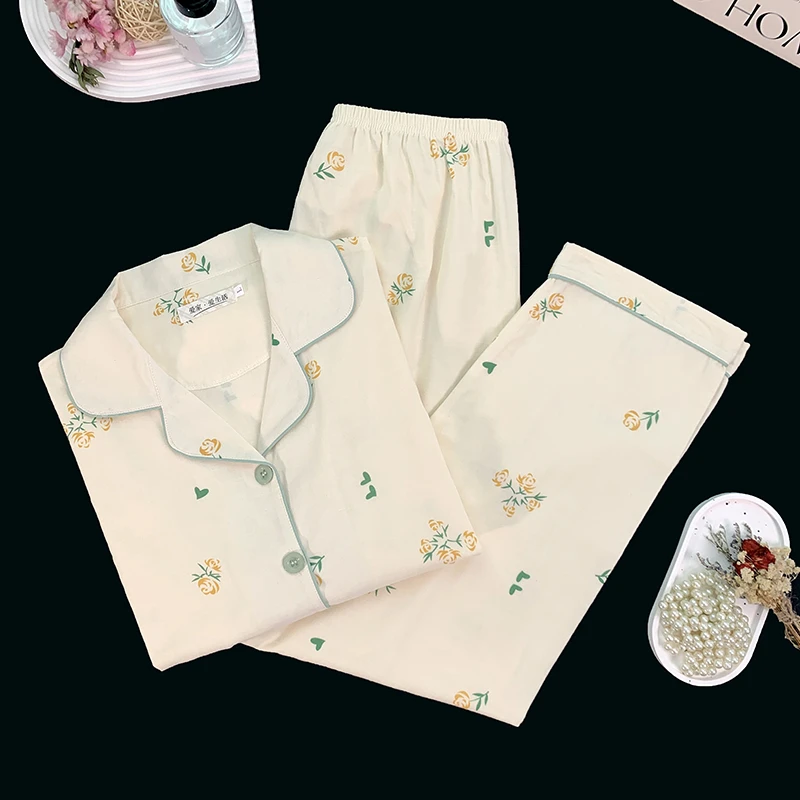 女士睡衣春秋季婴儿级A类加密双层棉纱100%棉夏季口袋纯棉家居服