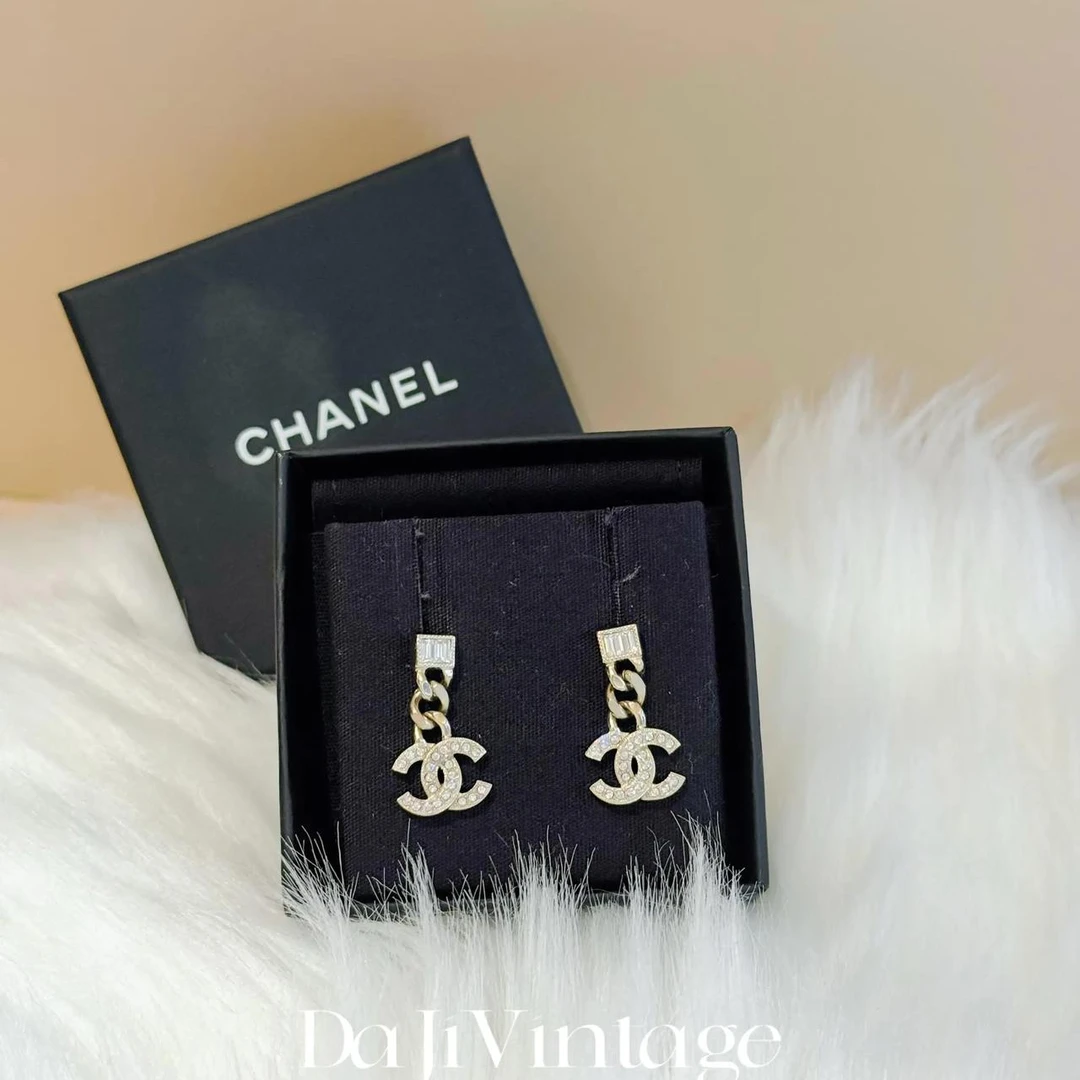 99新 Chanel/香奈儿 大吉中古/chanel香奈儿双C满钻长金属耳钉