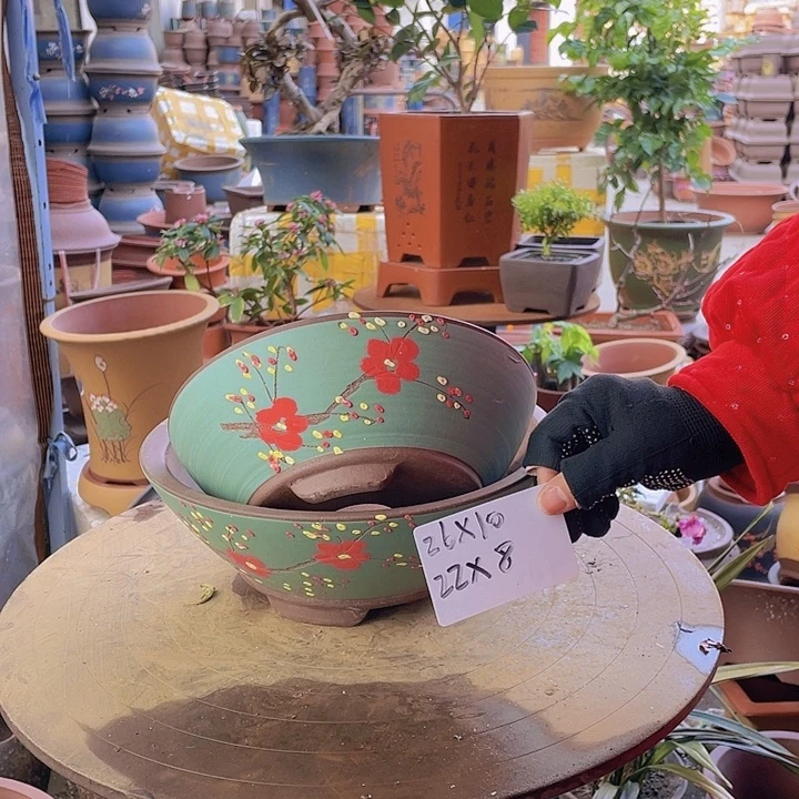 紫砂宜兴紫砂绿斗盆点菜中小