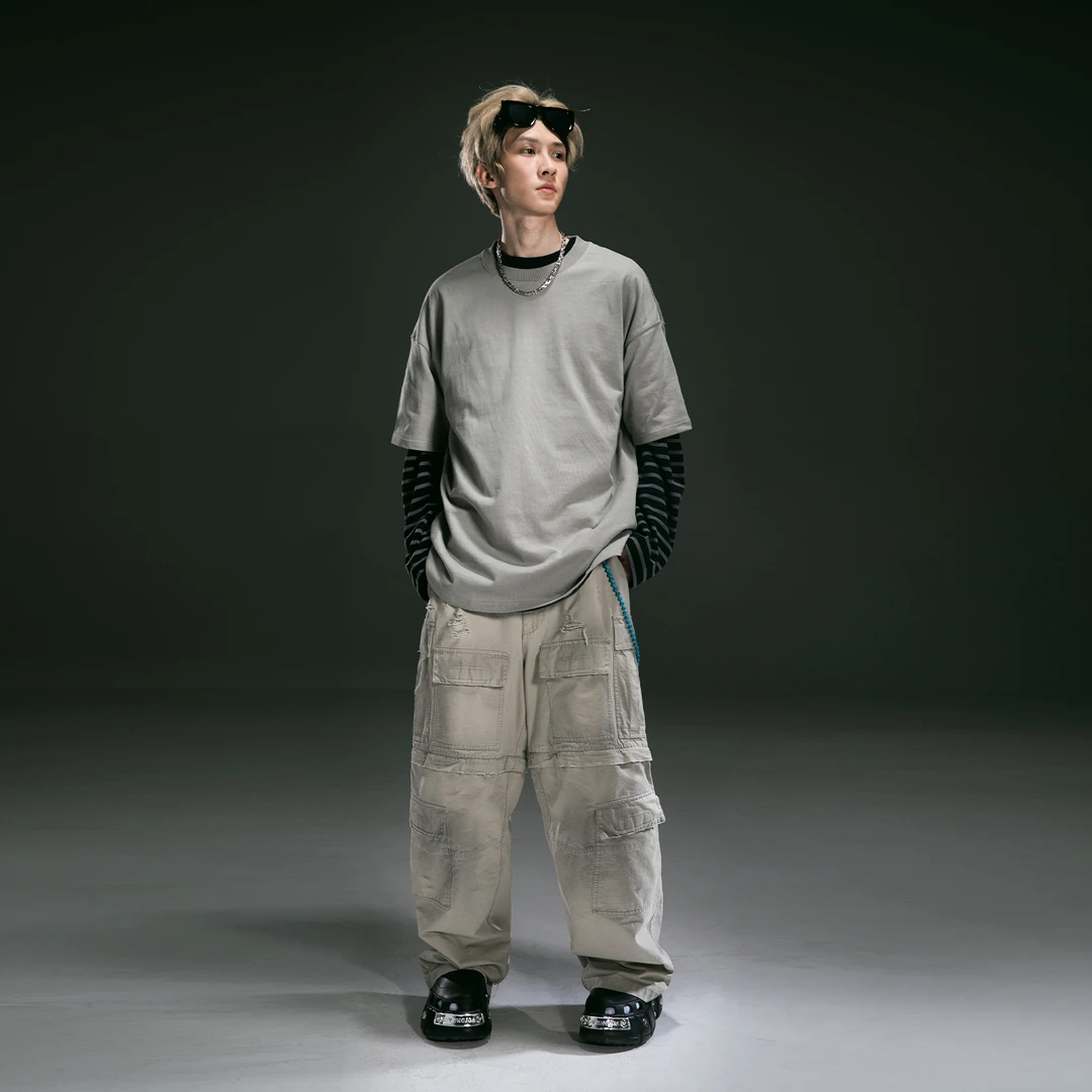 可拆卸巴黎多口袋工装裤水洗擦脏做旧男女破坏宽松阔腿休闲裤4021