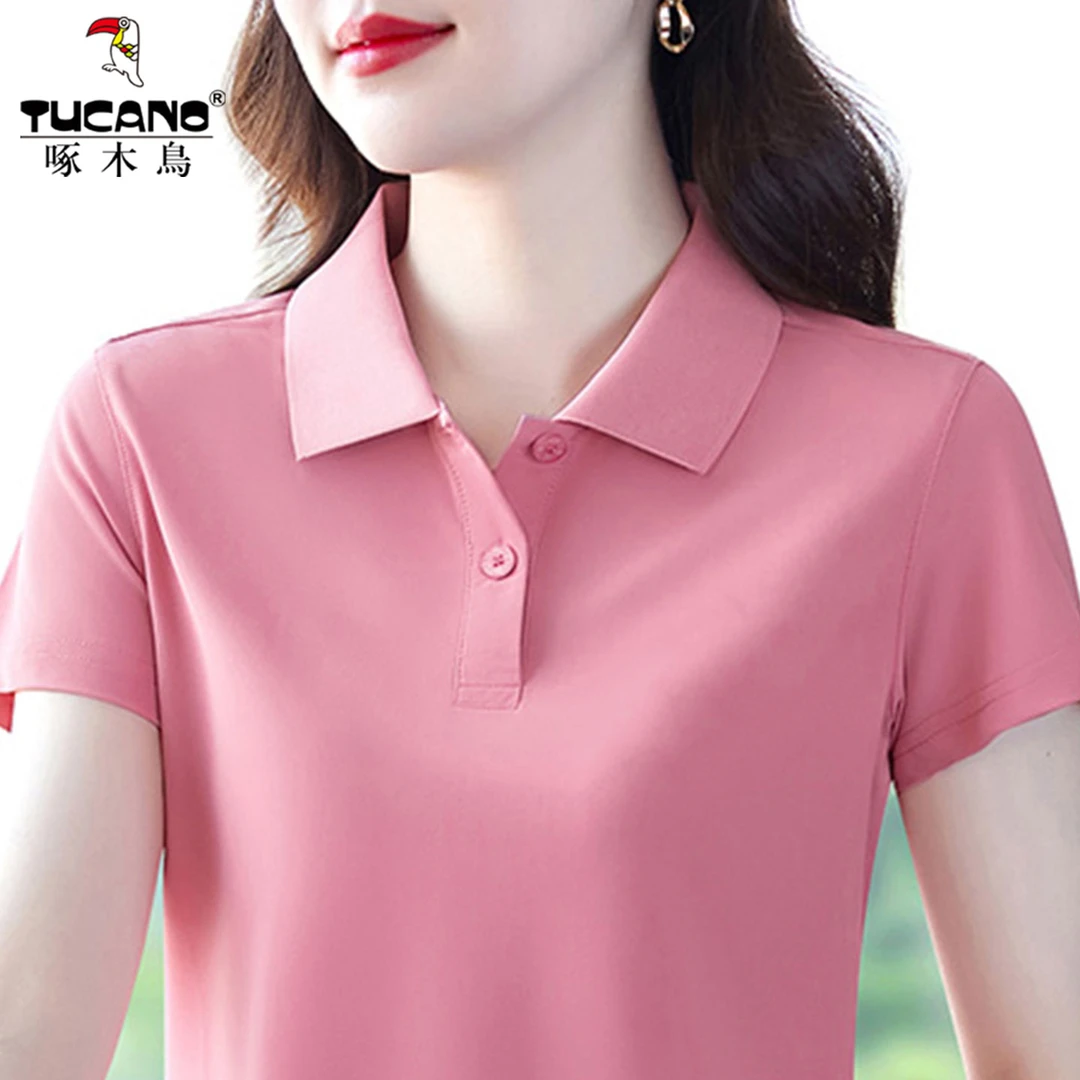 啄木鸟~翻领女士短袖2025夏季新款透气纯棉宽松运动T恤速干polo衫