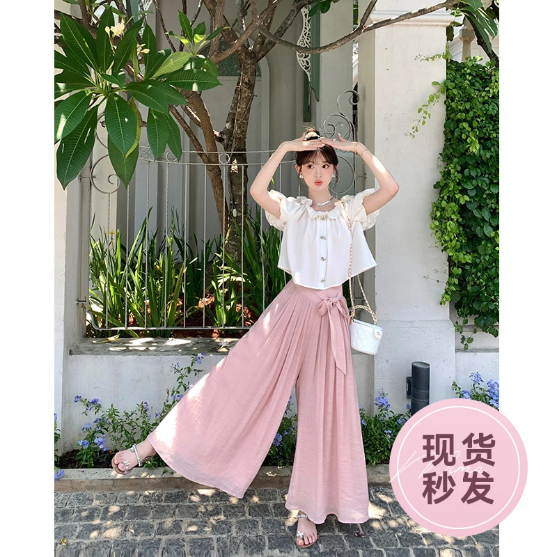 Mimo小茗萌宽松垂感阔腿裤女夏季2023新款高腰显瘦拖地长裤