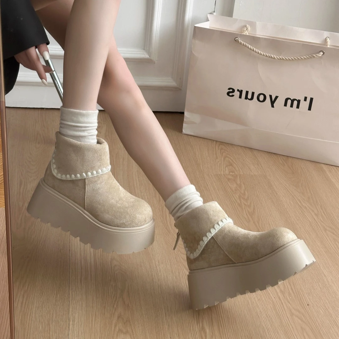 复古小个子增高马丁靴女款2025秋季新款显瘦白色厚底勃肯鞋短靴子