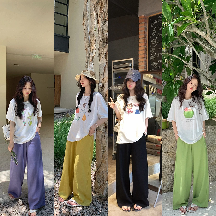 张贝贝 薄荷之夏 高密麻 糖果系直筒空调裤