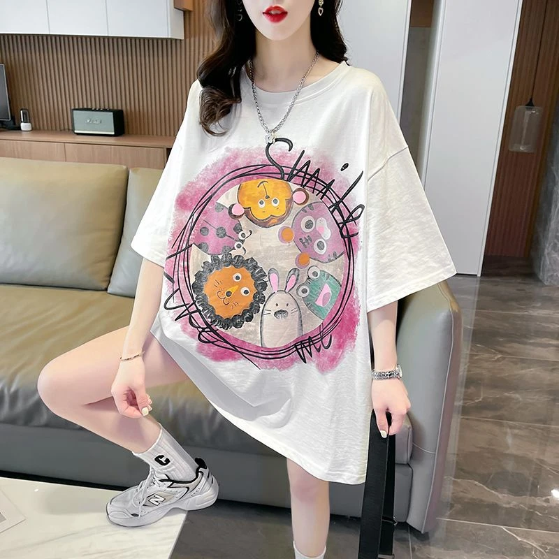 2025新款上衣中长款韩版宽松显瘦大码休闲减龄短袖t恤女时尚百搭