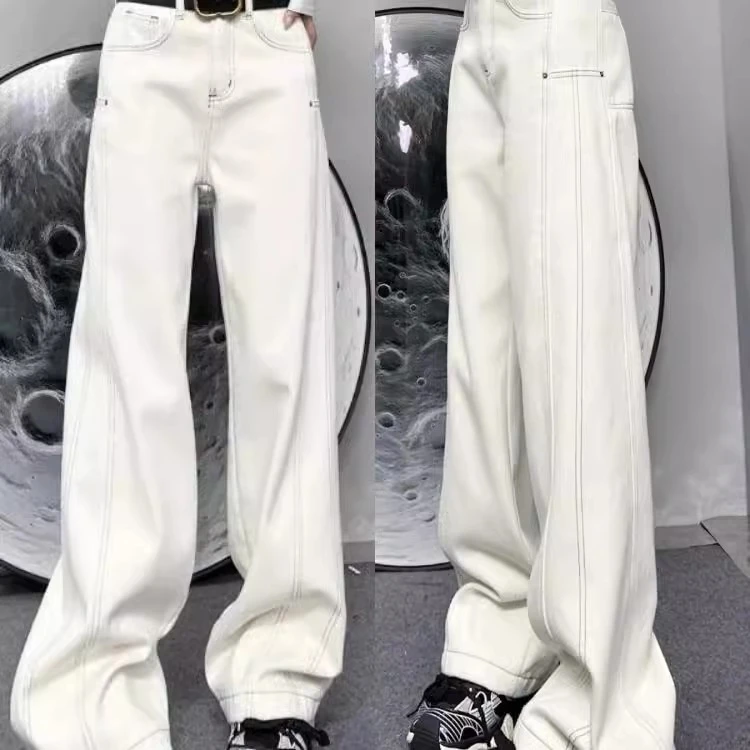 2025年秋冬高腰弹力直筒牛仔裤大码女装梨形胖mm显瘦窄版拖地长裤