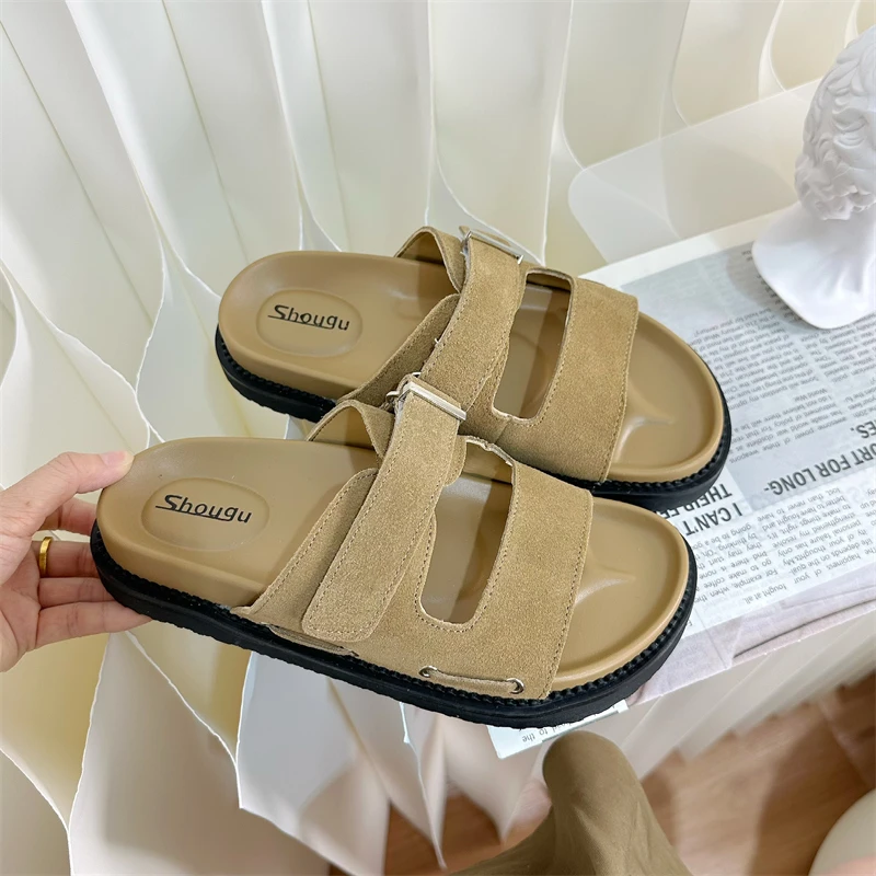 首谷超火度假风~复古勃肯拖鞋2025夏季新款魔术贴外穿凉拖鞋女鞋