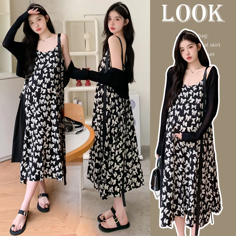 Y3603#3.24新款孕妇装雪纺孕妇吊带连衣裙大码孕妇两件套