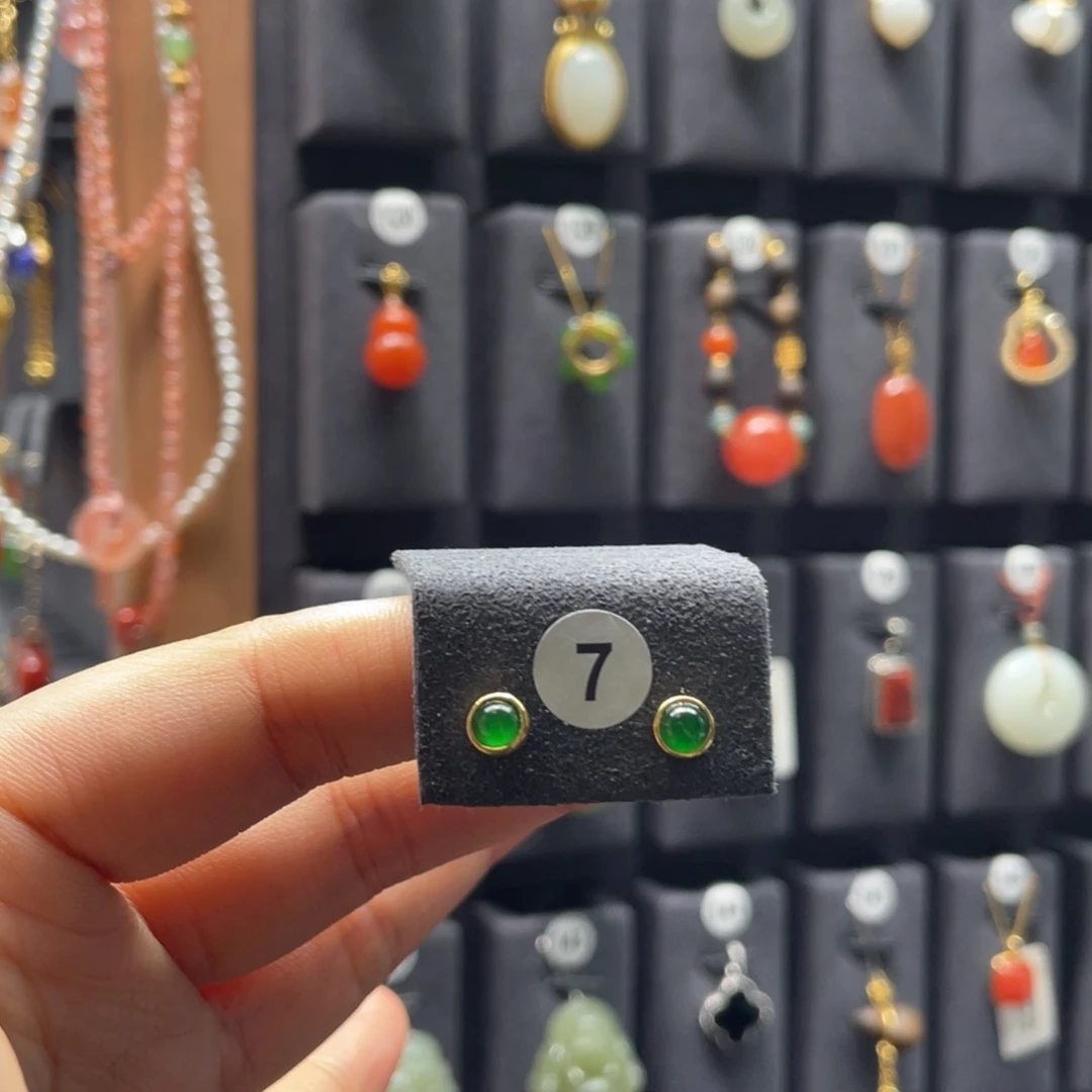 翡翠银S925镶嵌耳饰7号