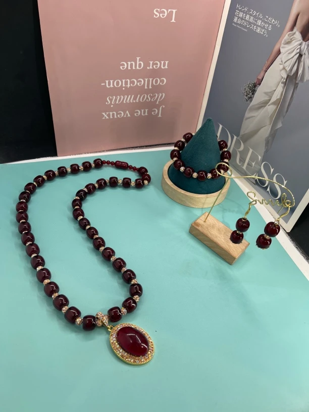 铜合金项链 铜合金项链 三件套玻璃项链百塔时尚手工吊坠