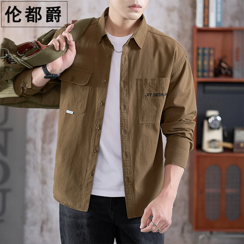 春秋季纯棉衬衫男2025薄款休闲衬衣青年痞帅文艺帅气长袖寸衫外套