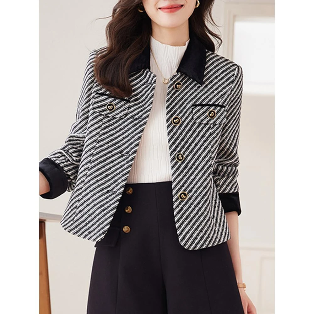 杜拉妮型秋季条纹短款女式小香夹克2025年秋洋风减龄百搭秋装上衣