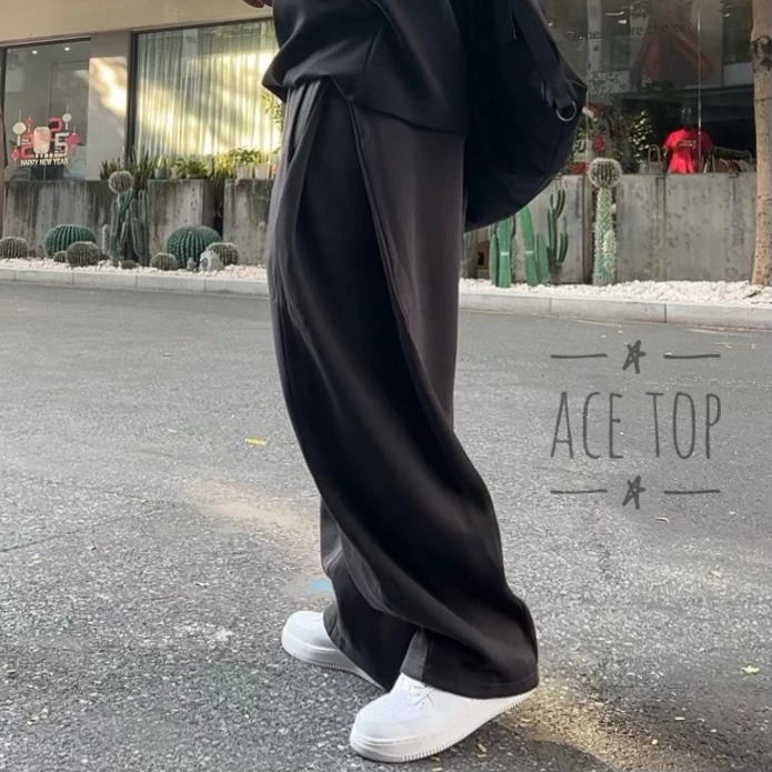 2025秋冬日系松弛感压褶立体剪裁COS抽绳设计宽松男士休闲卫裤