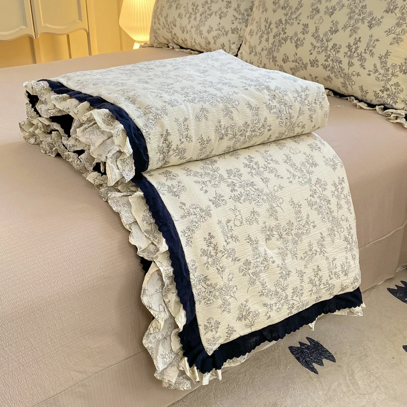 韩版花边双层纱夏凉被四件套夏季空调被夏被非纯棉全棉被子可机洗