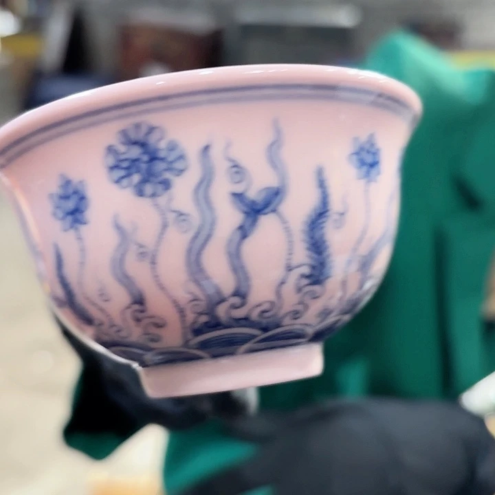 手工艺品琉璃景德镇高温陶瓷鱼藻纹红希希杯