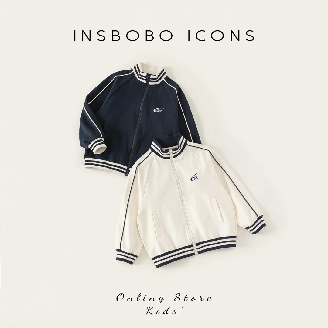 INSbobo儿童韩版外套春季新品洋气上衣简约休闲立领外套CY75031