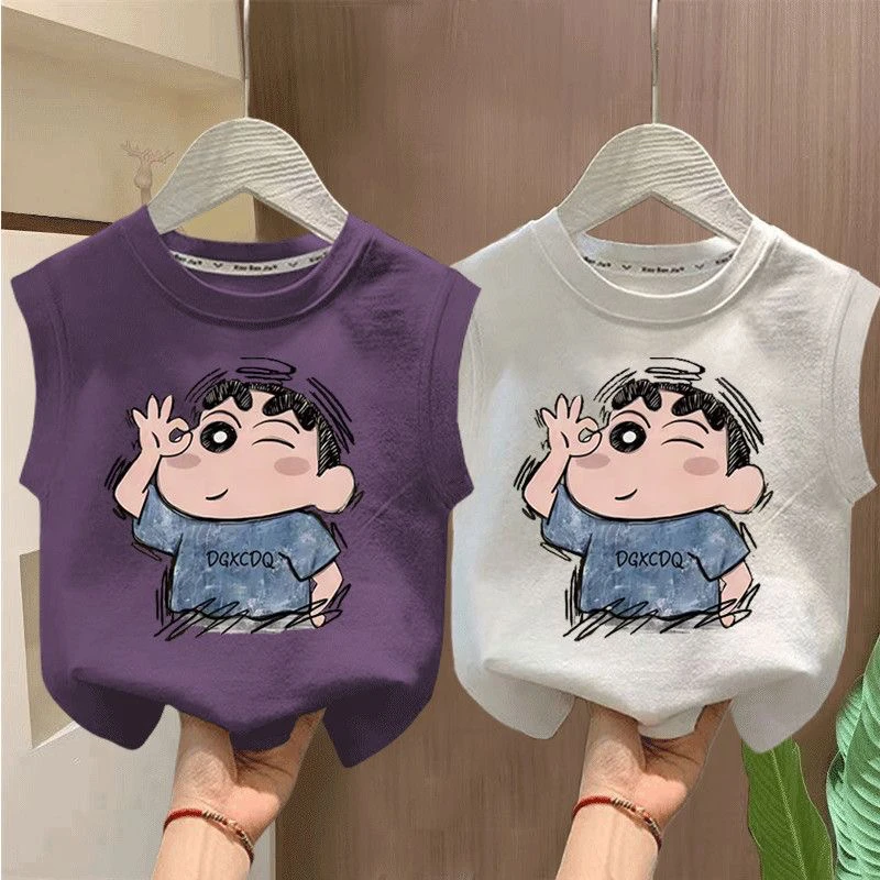 卡通纯棉新款夏季男女童小新洋气百搭时尚圆领中大小童清凉背心t
