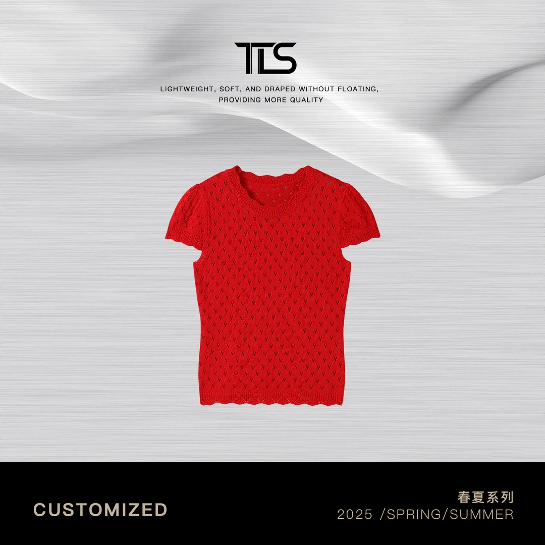 TT【小红】醋酸纯色飞袖别致镂空设计感提花针织衫2258