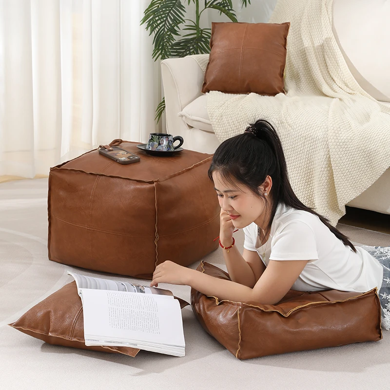 懒人地板坐墩皮套旧衣服收纳沙发矮凳客厅飘窗搁脚凳皮质坐垫ZB