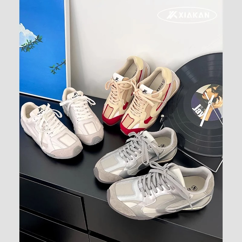 4CM内增高银色德训鞋女2025新款夏季薄款透气运动户外徒步阿甘鞋