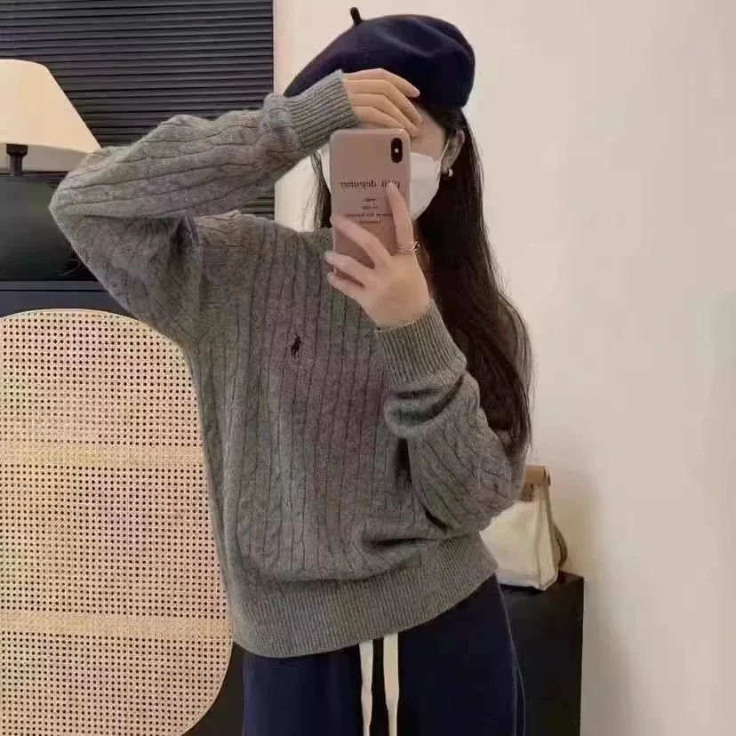 圆领套头麻花长袖针织毛衣女2025秋冬新款韩系穿搭时尚百搭打底衫