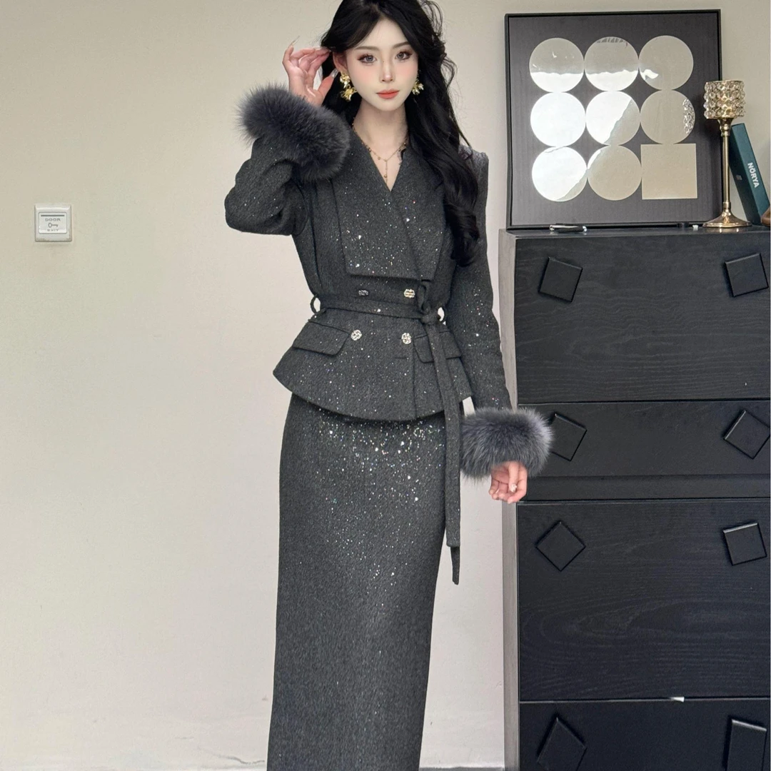 小香风显瘦洋气高腰时尚冬季外套套装气质女神241229