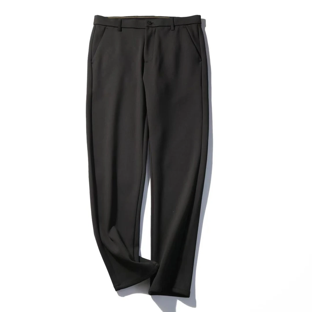 男士直筒加绒加厚！百搭小黑裤立体剪裁裤子男高弹休闲商务裤-qnj