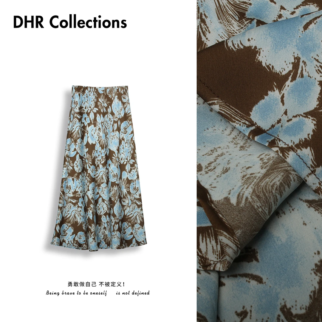 豆豆3 【春和景明】冰感碎花半身裙复古印花裙子-D8951