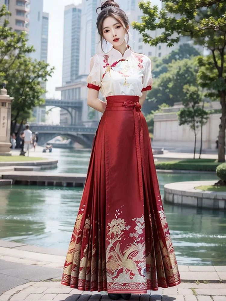 新中式国风复古绣花上衣马面裙套装2025夏季新款日常可穿两件套
