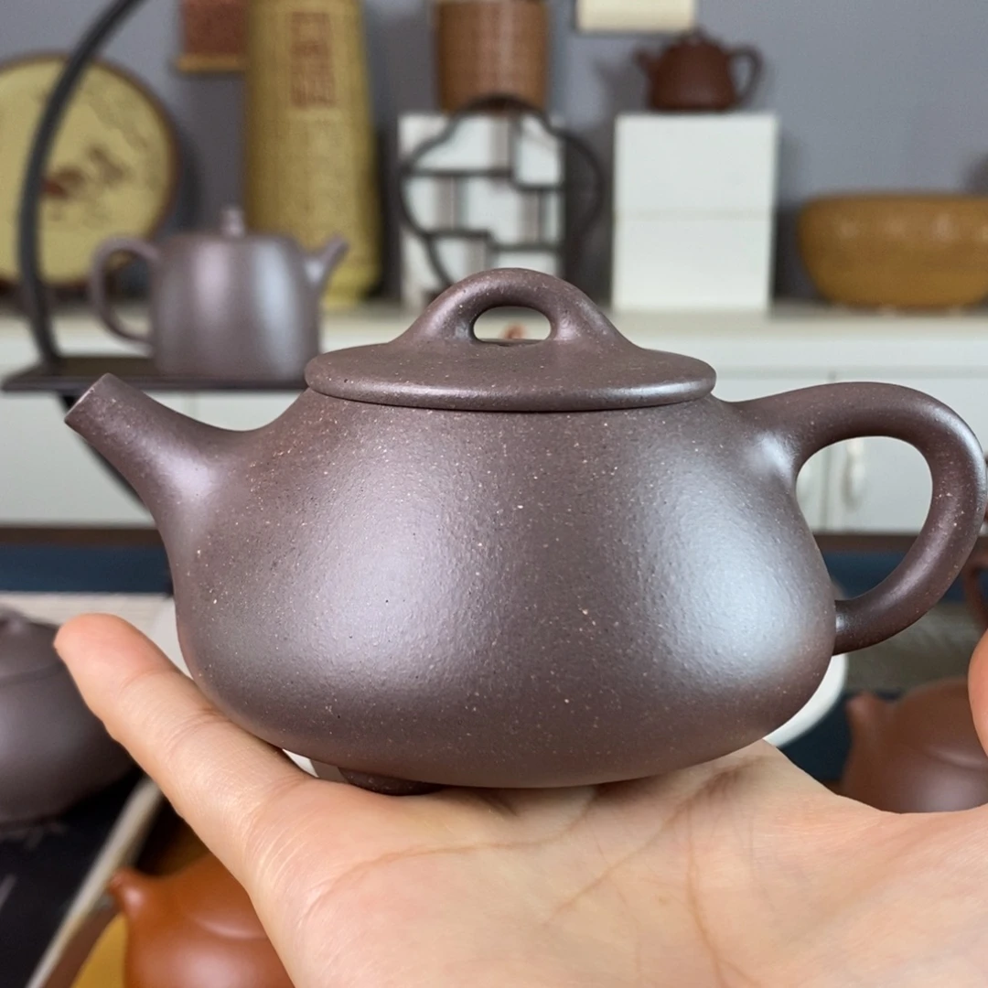 紫砂茶壶微瑕天青平盖石瓢170cc半手