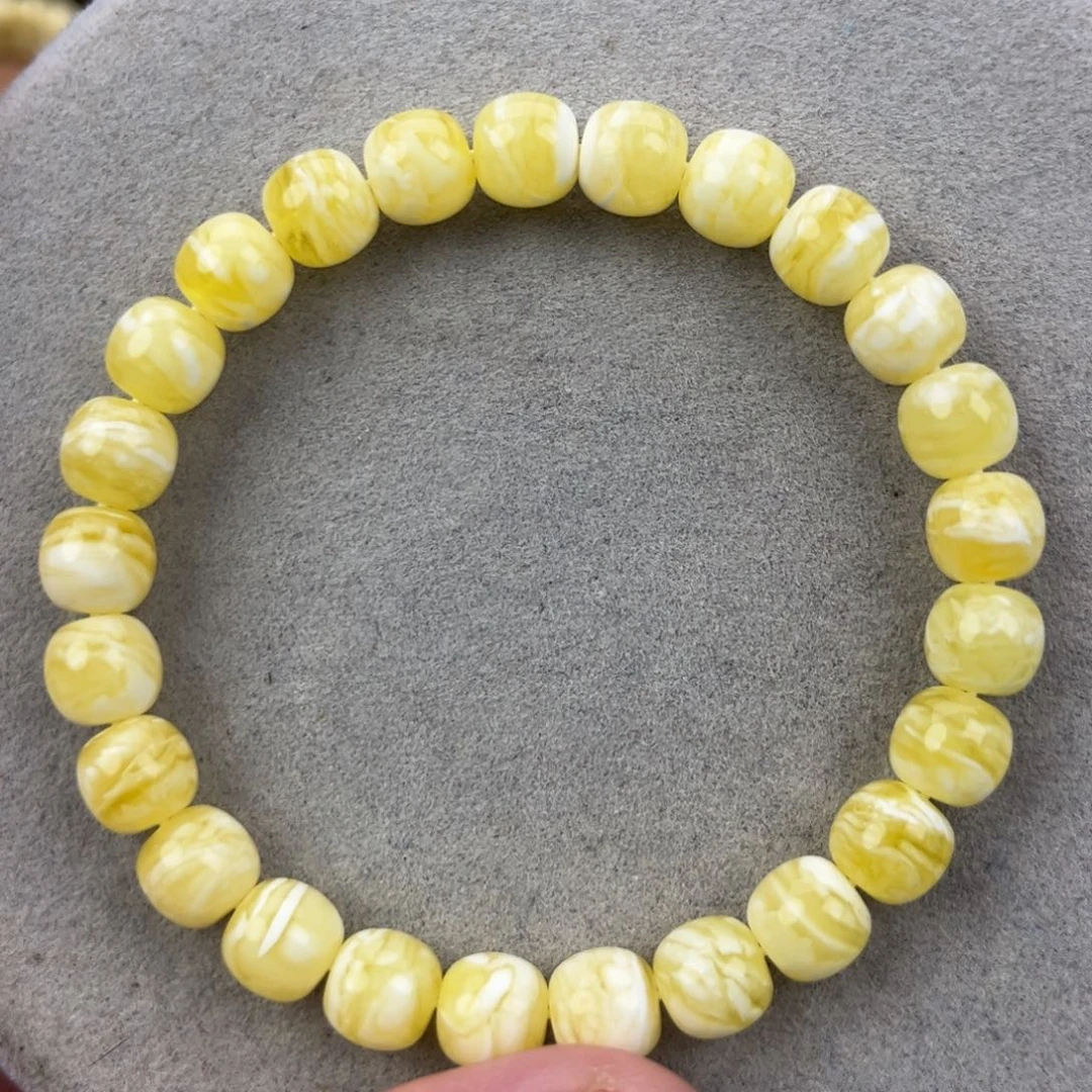 蜜蜡未镶嵌手串纯天然俄料瓷白虎皮极限弧高桩8.5*8腕口17+