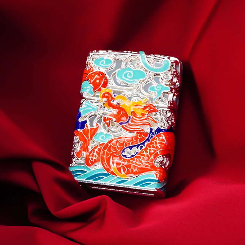 正品首领龙腾四海珐琅彩盔甲煤油打火机