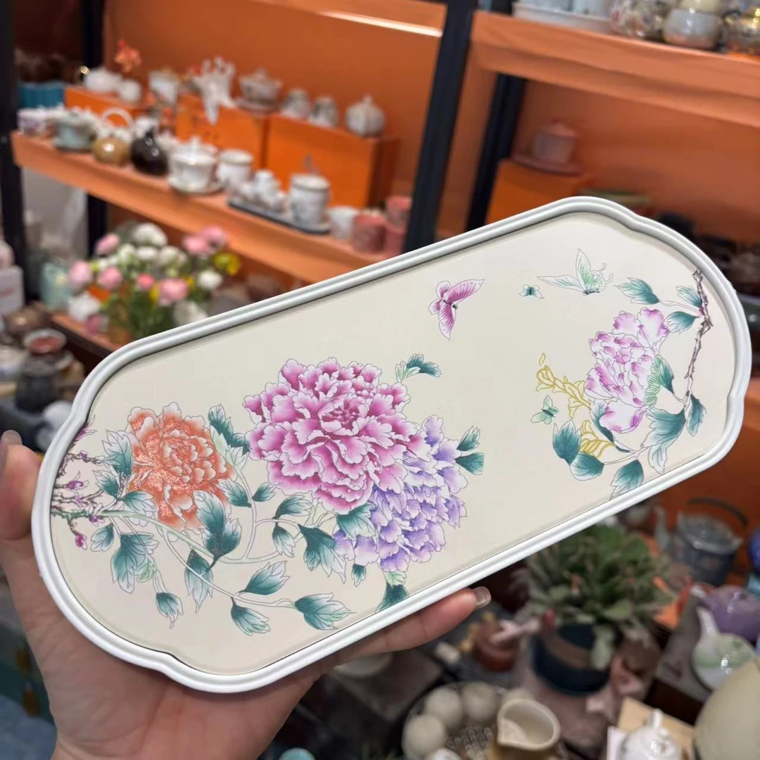 友名 花边海棠速干吸水盘茶盘干泡台茶盘 富贵牡丹 28*14-5423