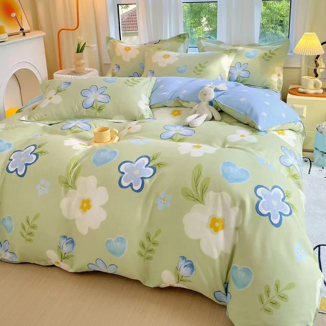 【雅秀-绿】订单尾货高支高密水洗斜纹棉四件套