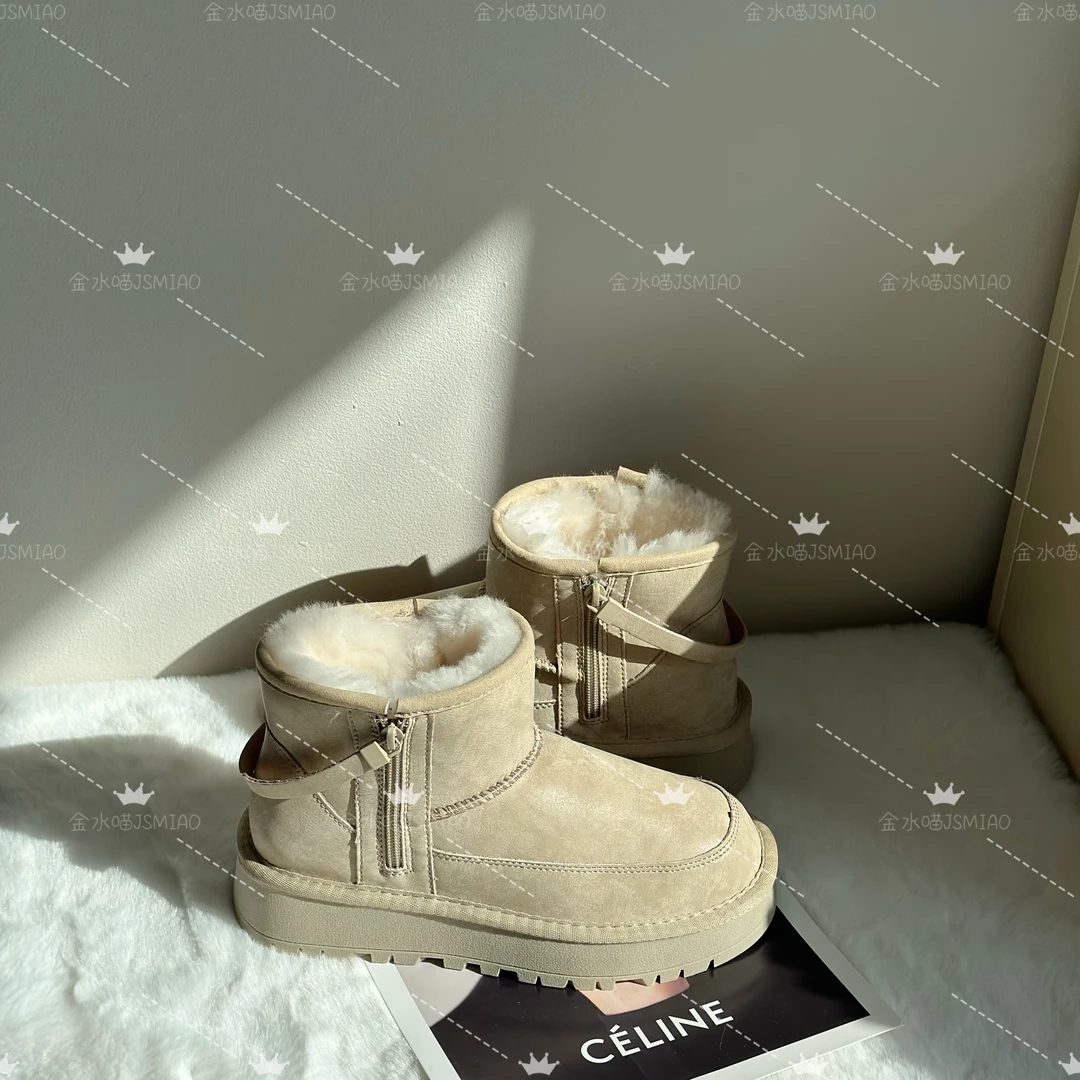 断码真皮真毛保暖侧拉链冬季时尚雪地靴女鞋休闲百搭加绒厚底韩版