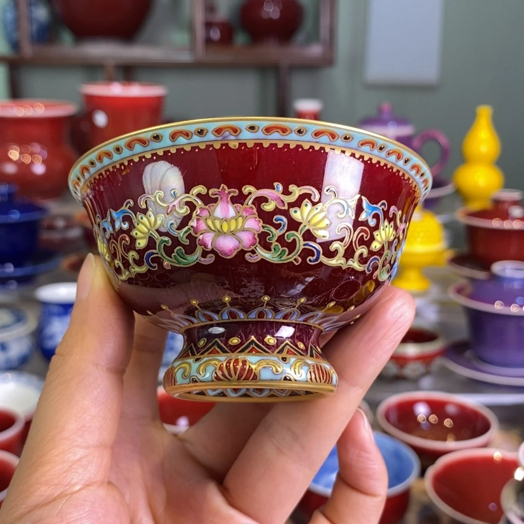 清欢雅玩原矿郎红珐琅彩玉兰杯
